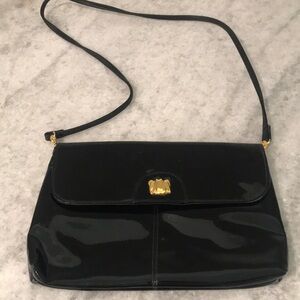 Vintage Cabin Creek Crossbody Clutch Purse Black Patent 80s MCM Minimalist